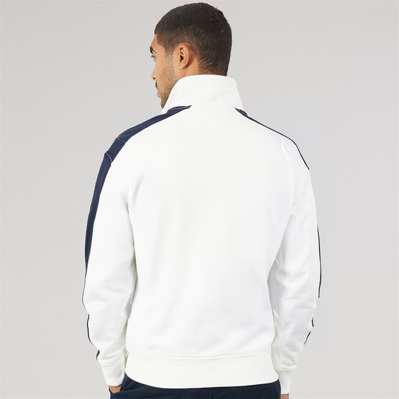 Tommy Jeans Mens Relaxed Colourblock 1/4 Zip Sweatshirt Ecru - Image 2