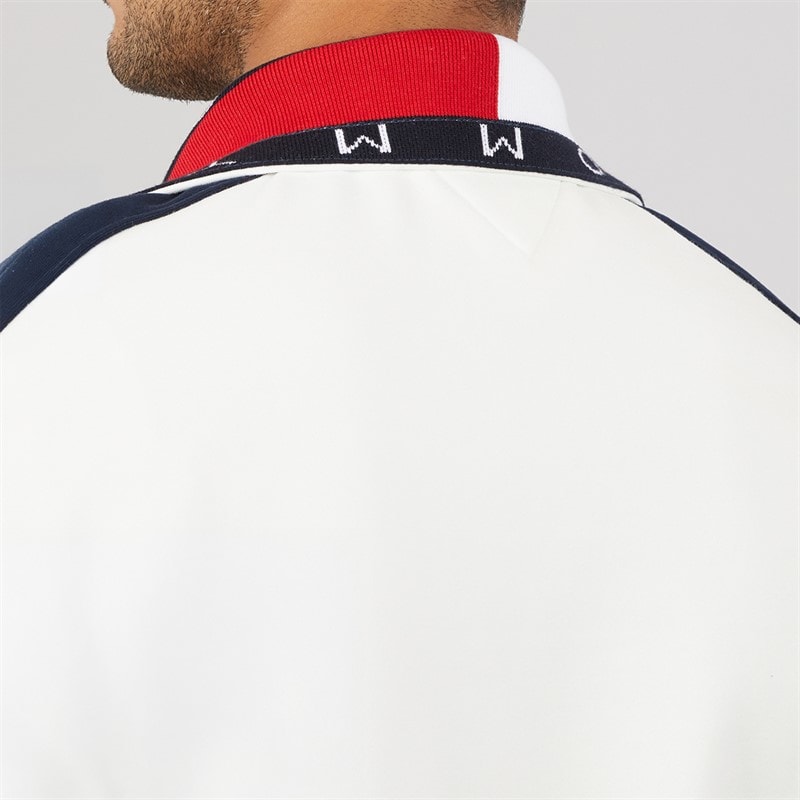Tommy Jeans Mens Relaxed Colourblock 1/4 Zip Sweatshirt Ecru - Image 5