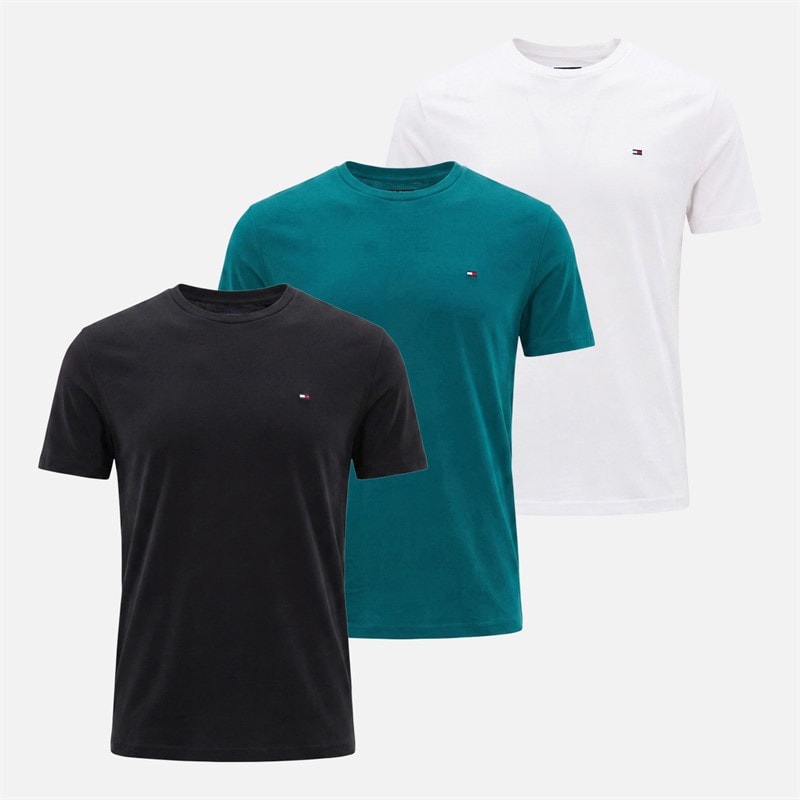 Tommy Jeans Mens Three Pack Slim T-Shirts Polar Teal/Ecru/Black
