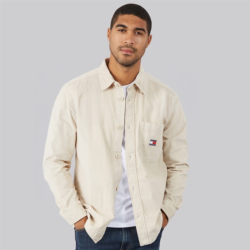 Tommy Jeans Mens Brick Cord Overshirt Classic Beige - Image 3