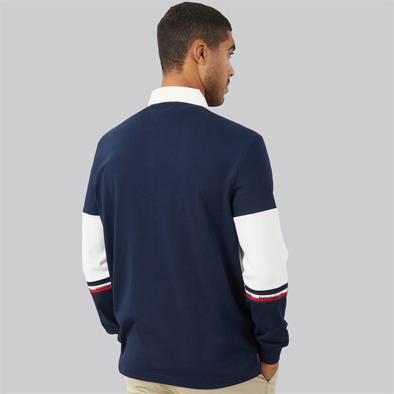 Tommy Jeans Mens Relaxed Colourblock Rugby Shirt Dark Night Navy - Image 2