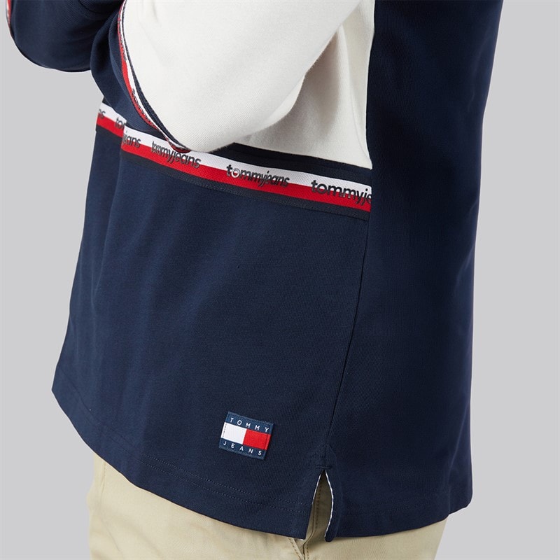 Tommy Jeans Mens Relaxed Colourblock Rugby Shirt Dark Night Navy - Image 3