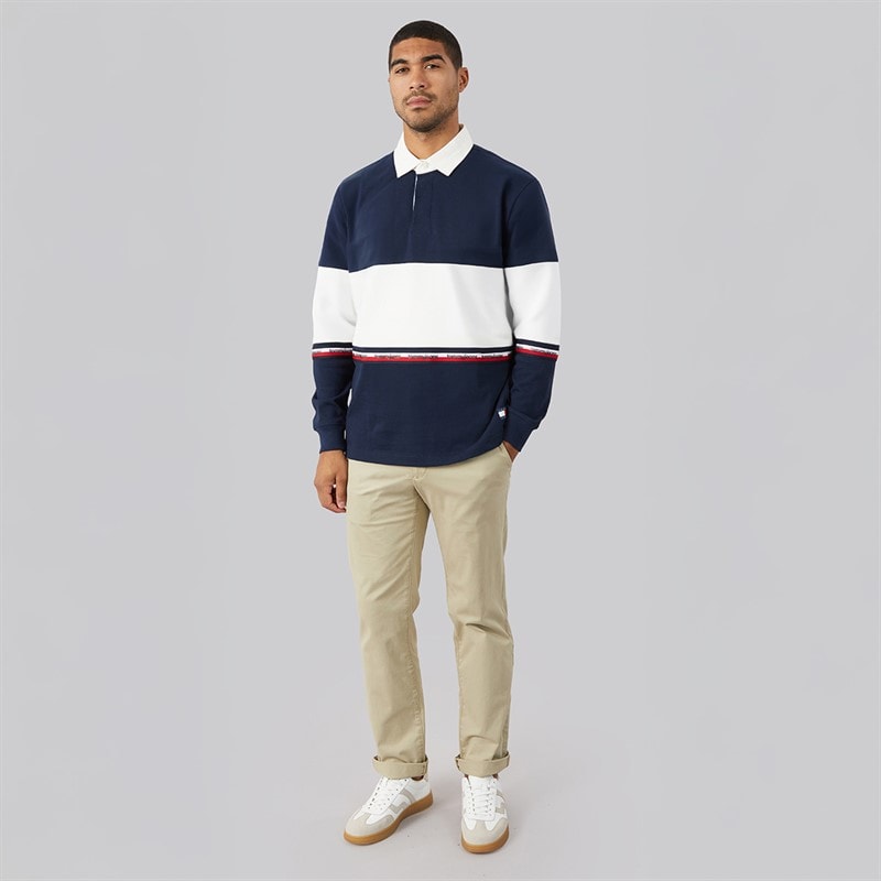 Tommy Jeans Mens Relaxed Colourblock Rugby Shirt Dark Night Navy - Image 4
