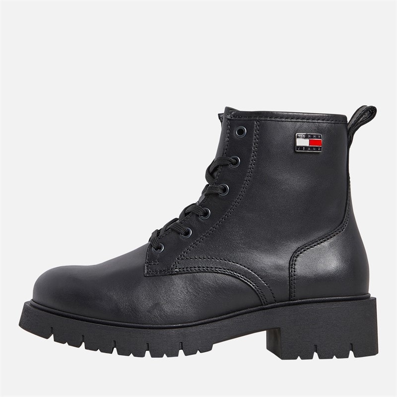Tommy Jeans Womens Cleated Lace Up Boots Black