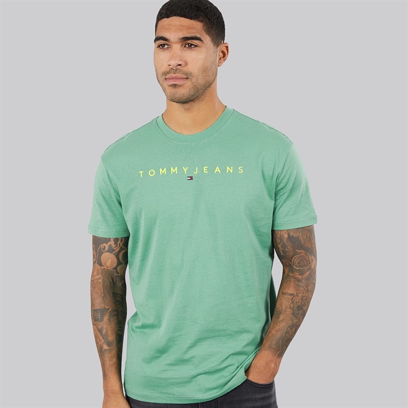 Tommy Jeans Mens Linear Logo T-Shirt Bahama Green