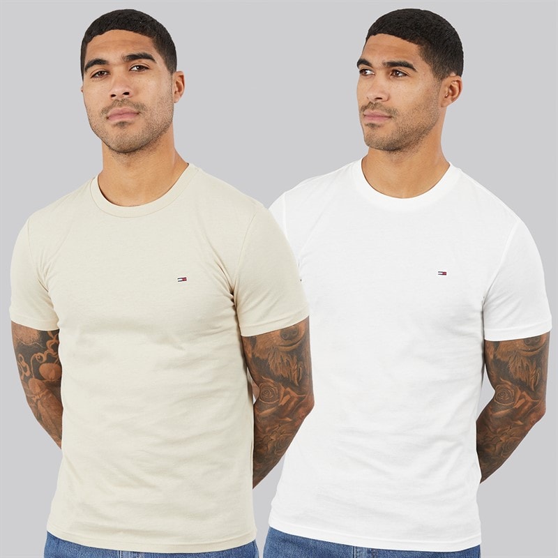 Tommy Jeans Mens Two Pack Jersey T-Shirts Ecru/White Clay - Image 1
