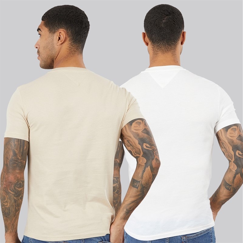 Tommy Jeans Mens Two Pack Jersey T-Shirts Ecru/White Clay - Image 2