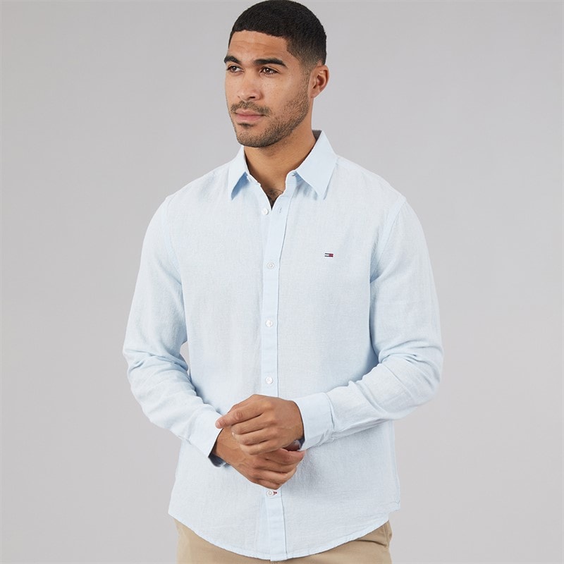 Tommy Jeans Mens Linen Long Sleeve Shirt Sweet Blue - Image 1