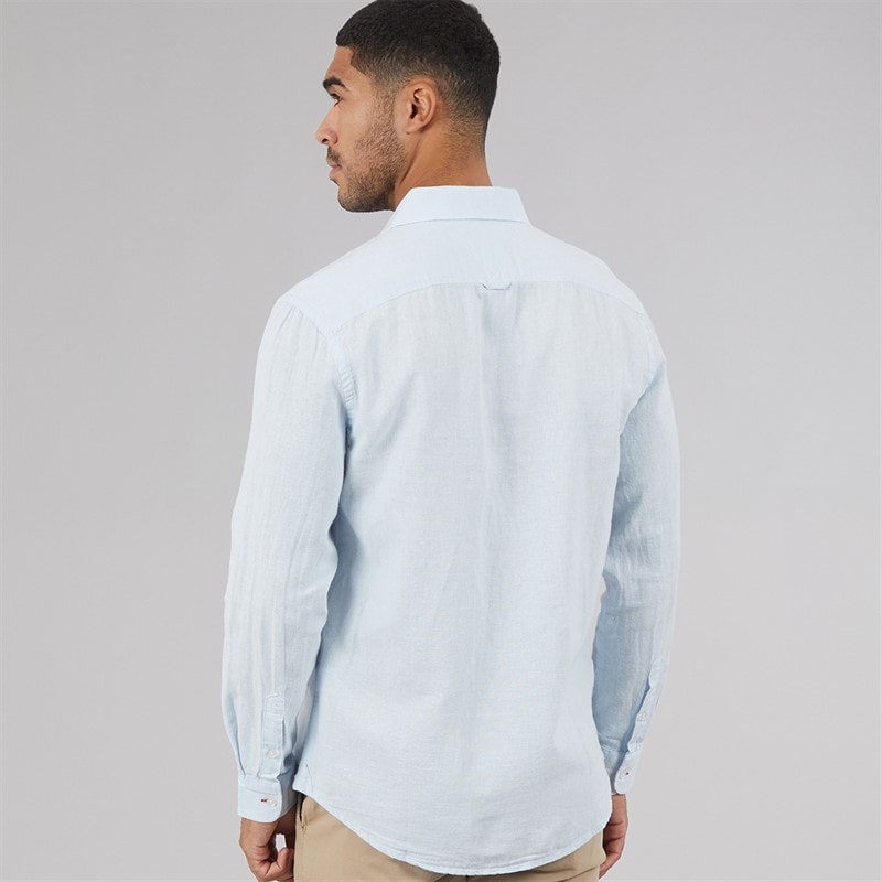 Tommy Jeans Mens Linen Long Sleeve Shirt Sweet Blue - Image 2