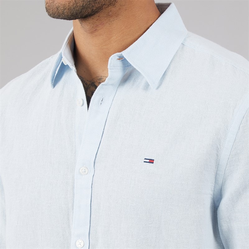Tommy Jeans Mens Linen Long Sleeve Shirt Sweet Blue - Image 3