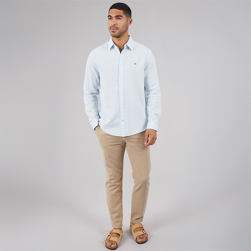 Tommy Jeans Mens Linen Long Sleeve Shirt Sweet Blue - Image 4