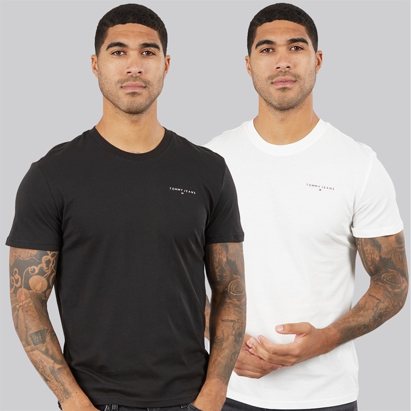 Tommy Jeans Mens Two Pack Linear T-Shirts Ecru/Black