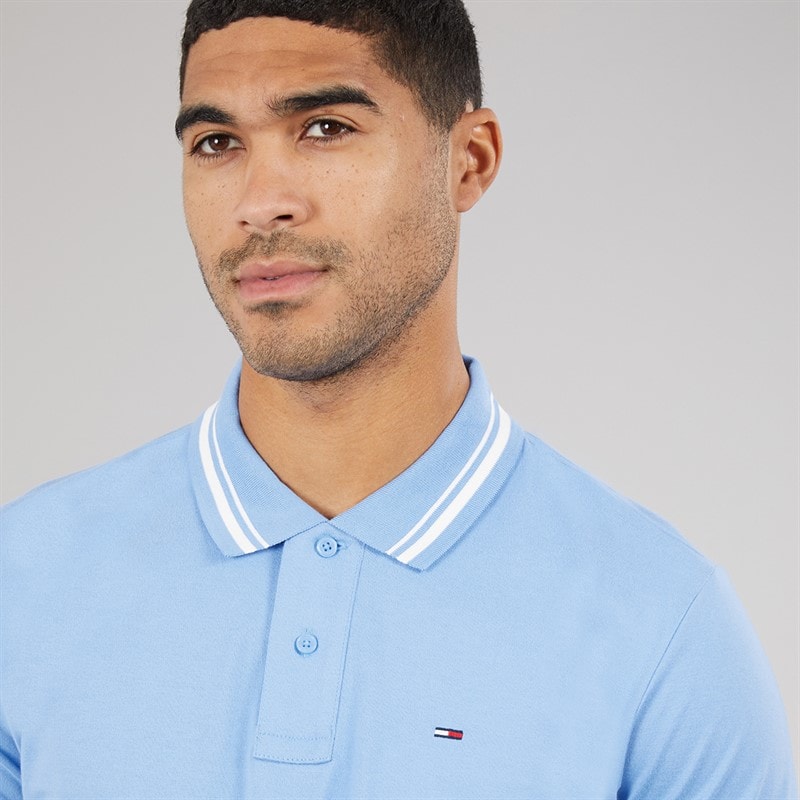 Tommy Jeans Mens Tipped Polo Shirt Blue Twilight - Image 3