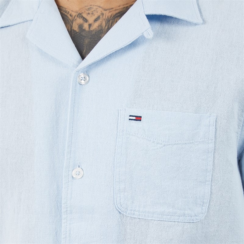 Tommy Jeans Mens Linen Short Sleeve Shirt Sweet Blue - Image 3
