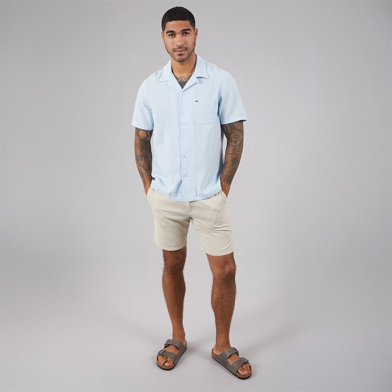 Tommy Jeans Mens Linen Short Sleeve Shirt Sweet Blue - Image 4