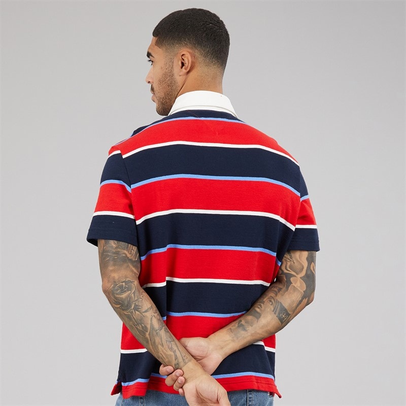 Tommy Jeans Mens Stripe Rugby Shirt Rapid Red Stripe - Image 2
