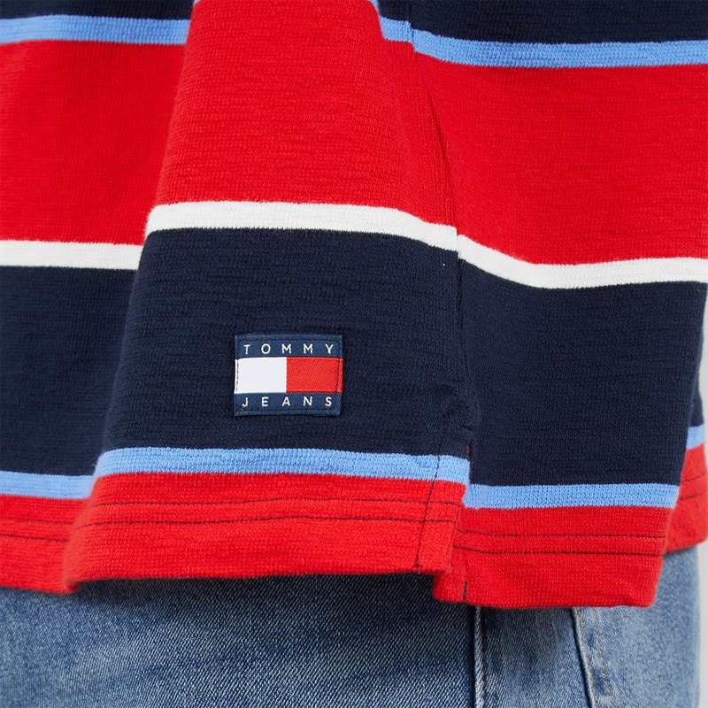 Tommy Jeans Mens Stripe Rugby Shirt Rapid Red Stripe - Image 3