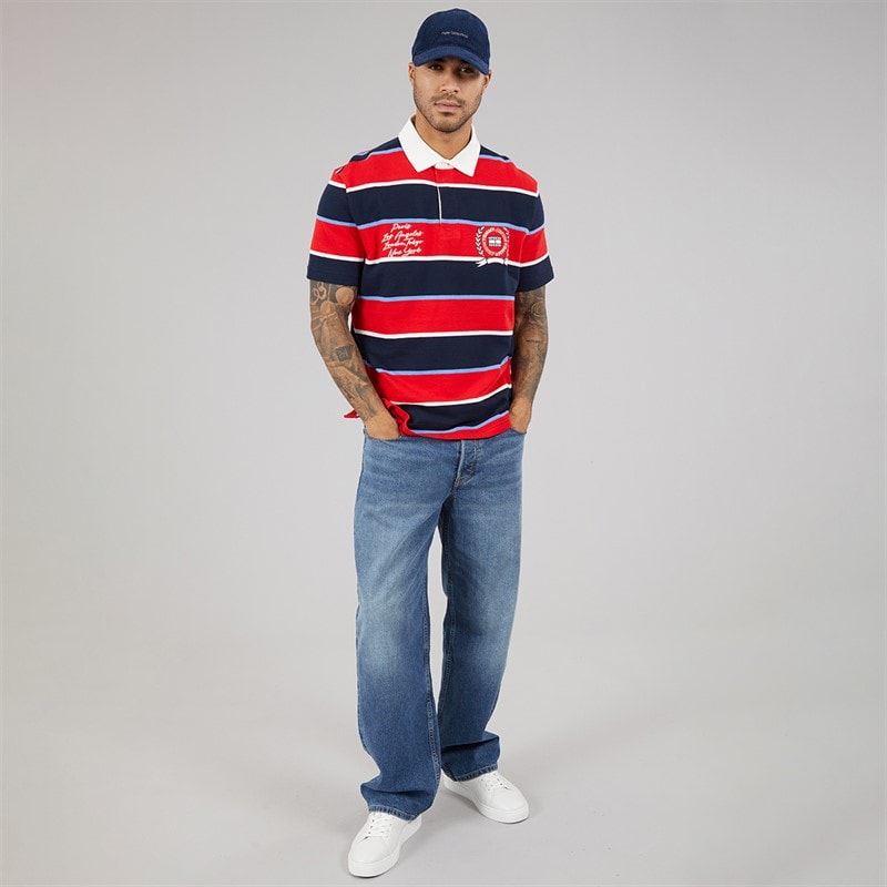 Tommy Jeans Mens Stripe Rugby Shirt Rapid Red Stripe - Image 4