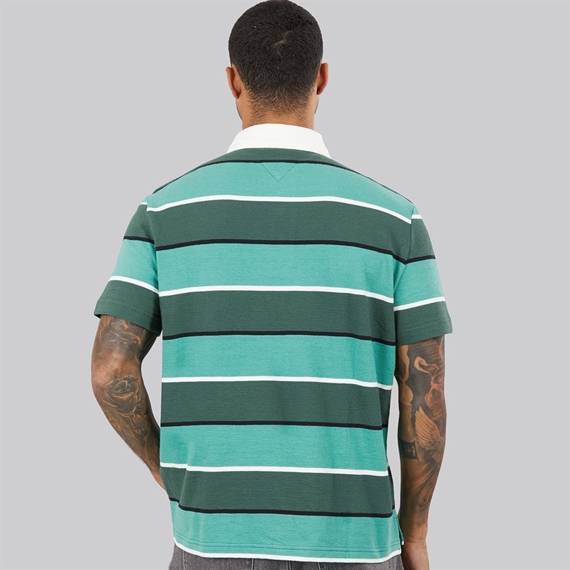 Tommy Jeans Mens Stripe Rugby Shirt Shadow Pine Stripe - Image 2
