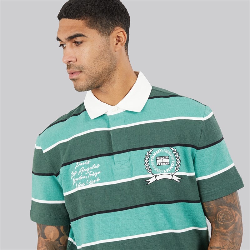 Tommy Jeans Mens Stripe Rugby Shirt Shadow Pine Stripe - Image 3