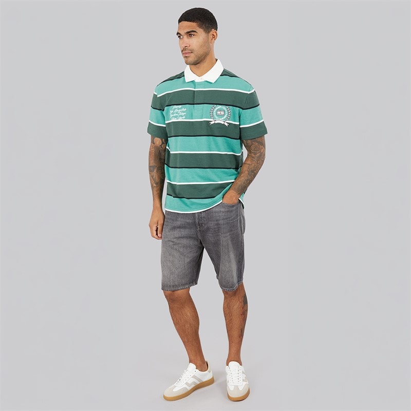 Tommy Jeans Mens Stripe Rugby Shirt Shadow Pine Stripe - Image 4