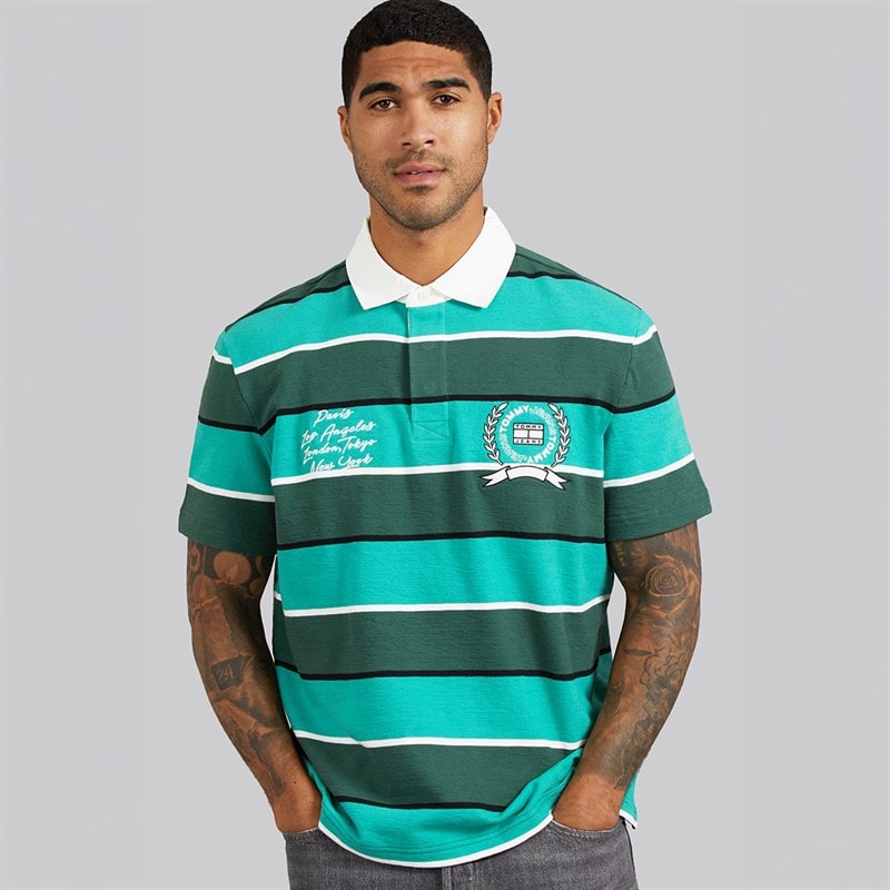 Tommy Jeans Mens Stripe Rugby Shirt Shadow Pine Stripe - Image 5
