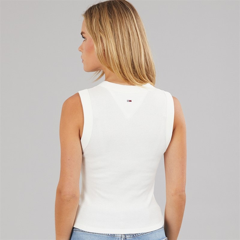 Tommy Jeans Womens Essential Logo Tank Top Ecru - Image 2