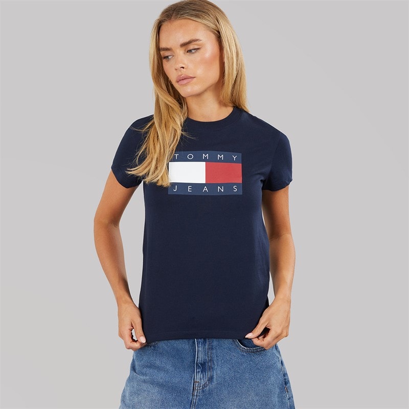 Tommy Jeans Womens Flag T-Shirt Dark Night Navy - Image 3