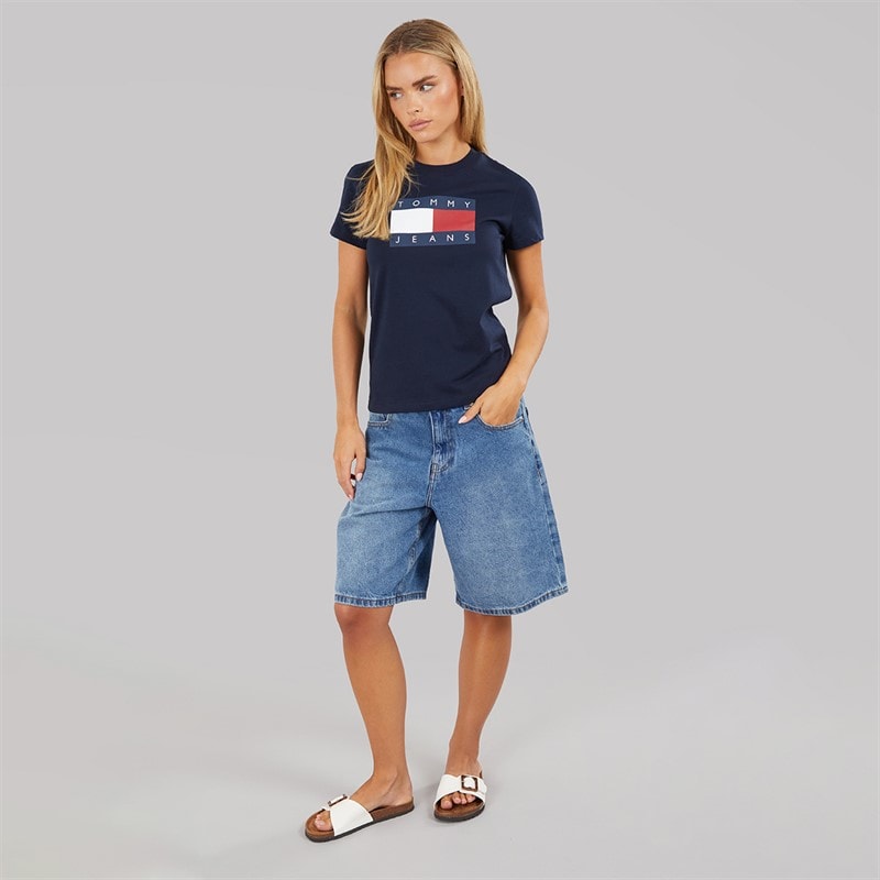 Tommy Jeans Womens Flag T-Shirt Dark Night Navy - Image 4
