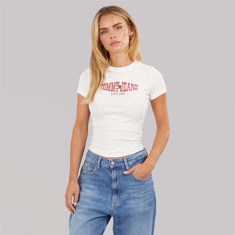 Tommy Jeans Womens Wavy Flag T-Shirt Ecru - Image 3