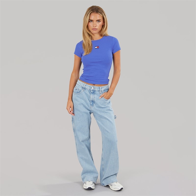 Tommy Jeans Womens Badge Ribbed T-Shirt Empire Blue - Image 3