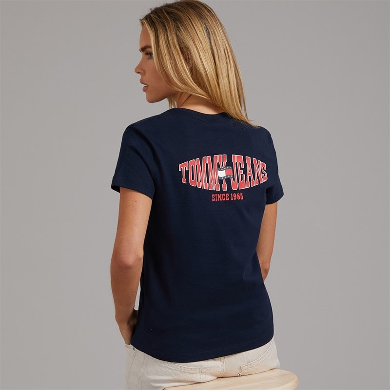 Tommy Jeans Womens Wavy Flag T-Shirt Dark Night Navy