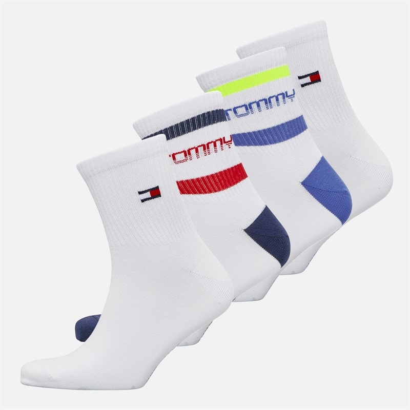Tommy Jeans Mens Stripe Four Pack Quarter Socks Multi