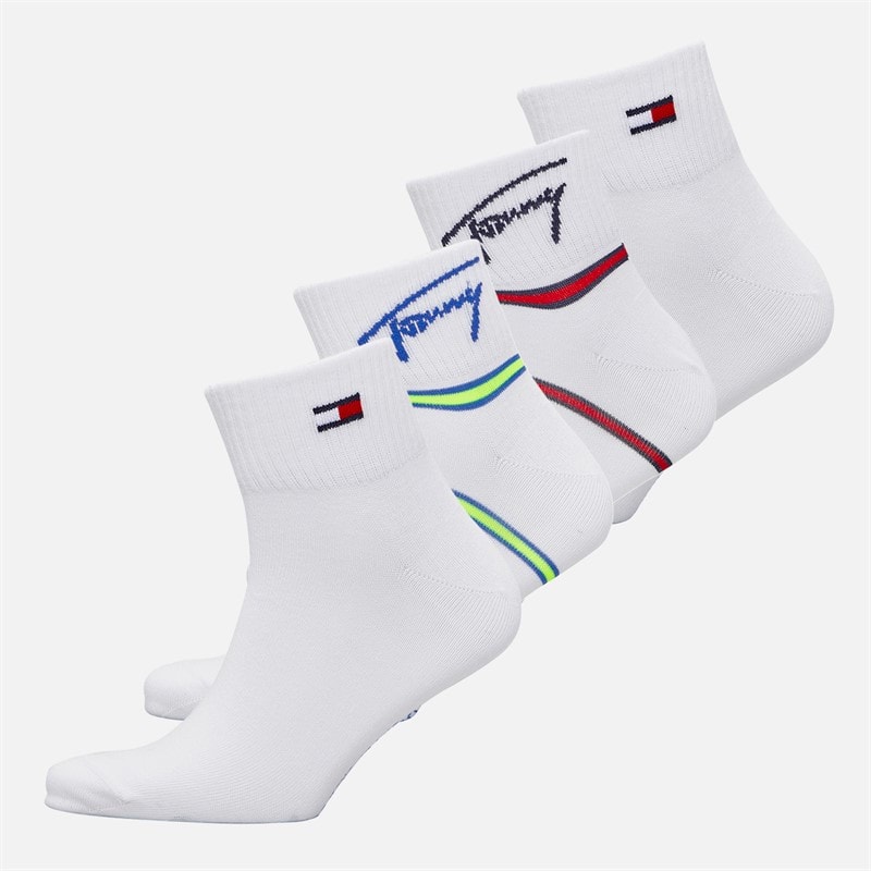 Tommy Jeans Mens Breton Stripe Four Pack Quarter Socks Cyber Yellow/Red - Image 1