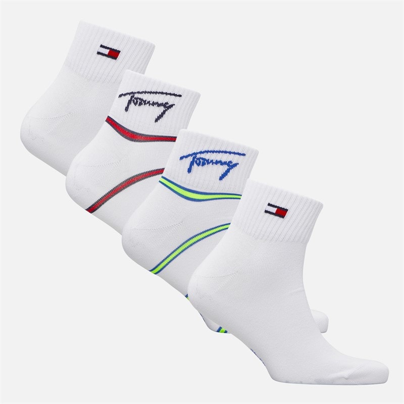 Tommy Jeans Mens Breton Stripe Four Pack Quarter Socks Cyber Yellow/Red - Image 2