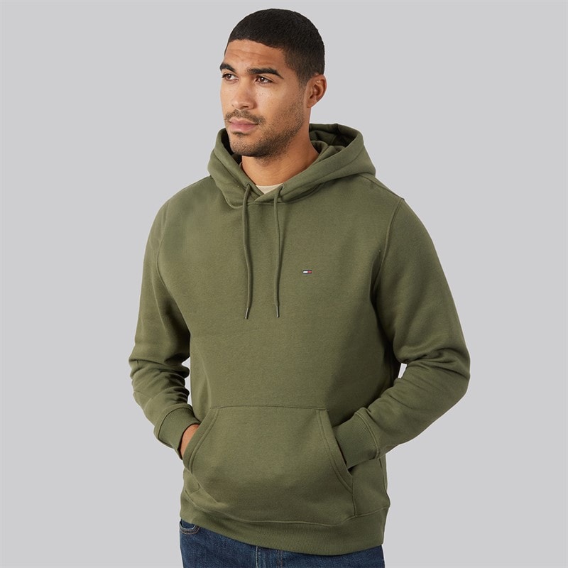 Tommy Jeans Mens Flag Hoodie Dark Greenery - Image 3