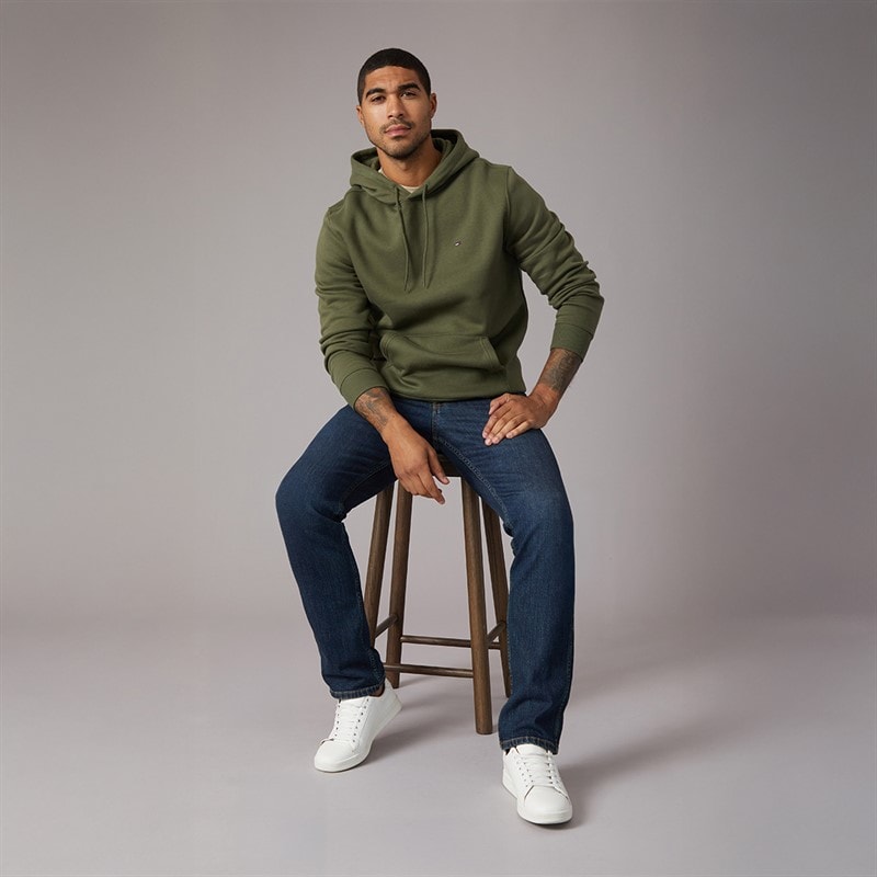 Tommy Jeans Mens Flag Hoodie Dark Greenery - Image 4