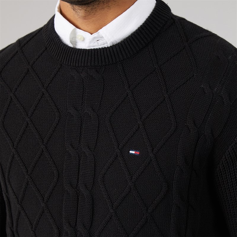 Tommy Jeans Mens Classic Flag Cable Jumper Black - Image 3