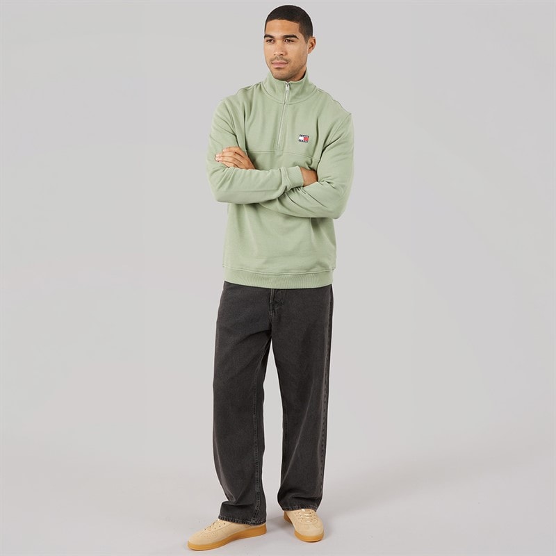 Tommy Jeans Mens Badge Quarter Zip Sweatshirt Spring Olive - Image 3