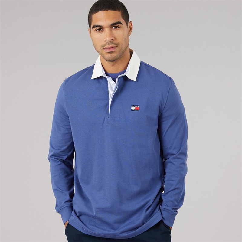 Tommy Jeans Mens Relaxed Badge Rugby Shirt Blue Storm - Image 2