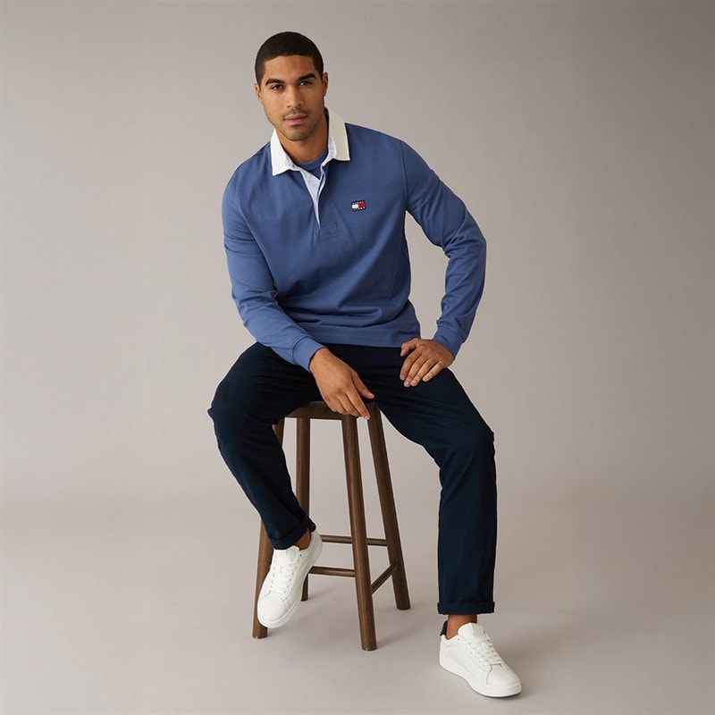 Tommy Jeans Mens Relaxed Badge Rugby Shirt Blue Storm - Image 4