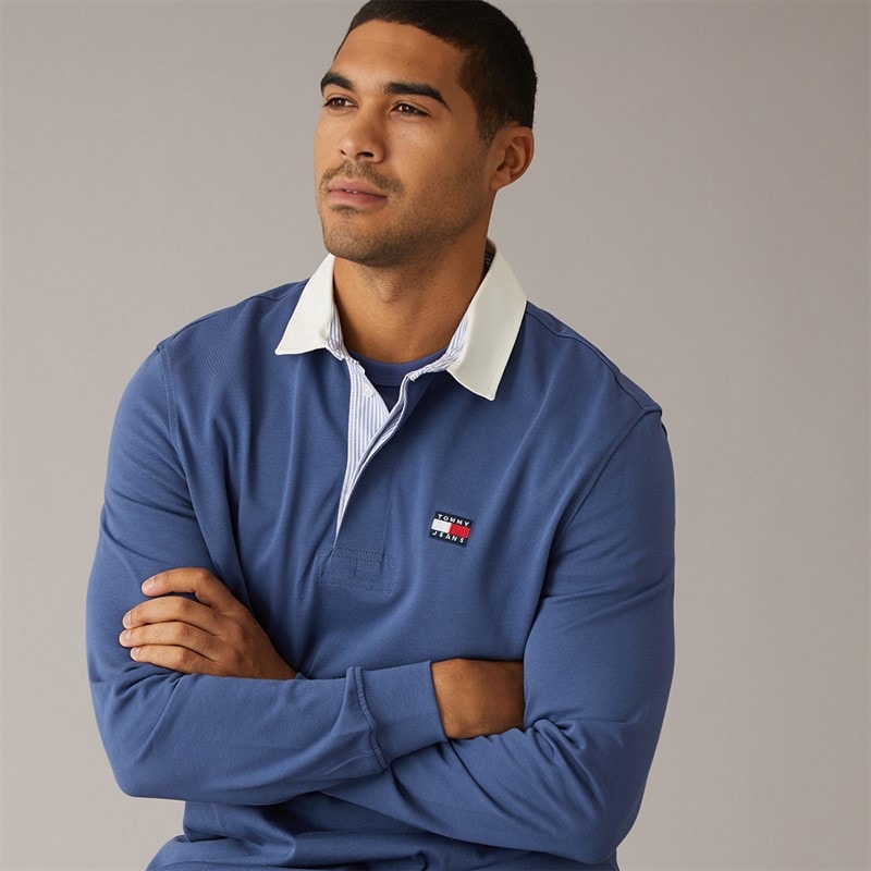 Tommy Jeans Mens Relaxed Badge Rugby Shirt Blue Storm - Image 5