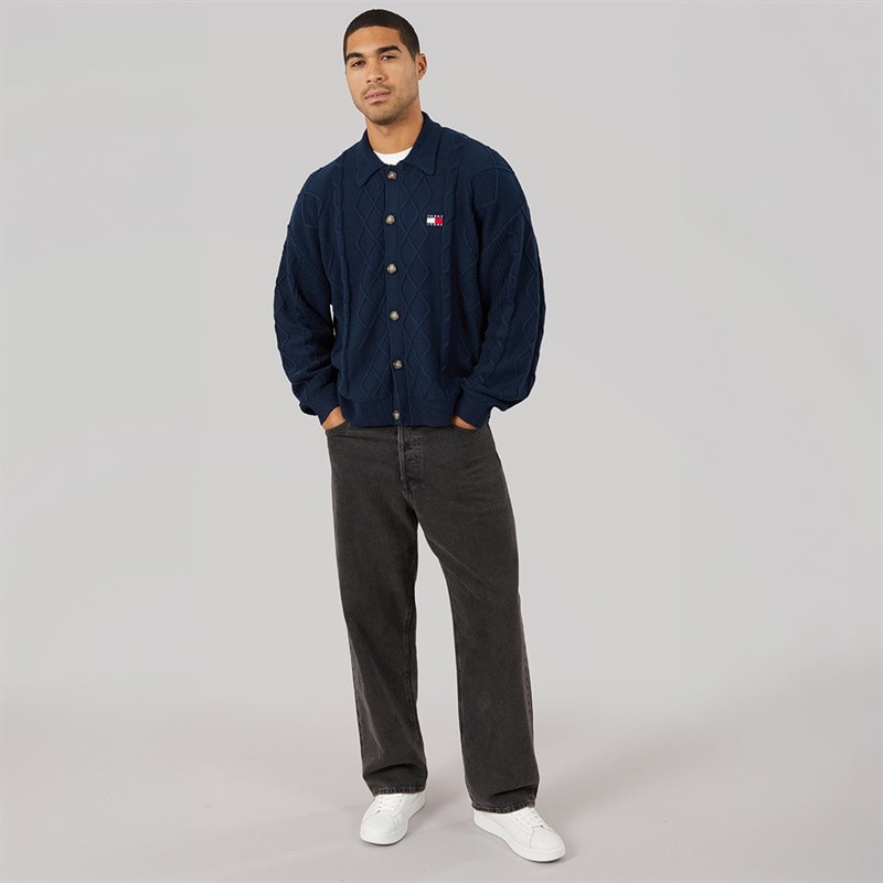 Tommy Jeans Mens Relaxed Stripe Cable Shirt Dark Night Navy - Image 3