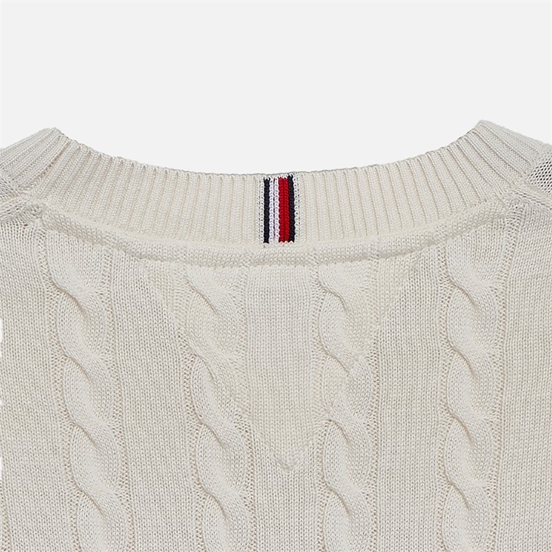Tommy Hilfiger Boys Cotton Cable Jumper Ivory Silk Stripe - Image 2