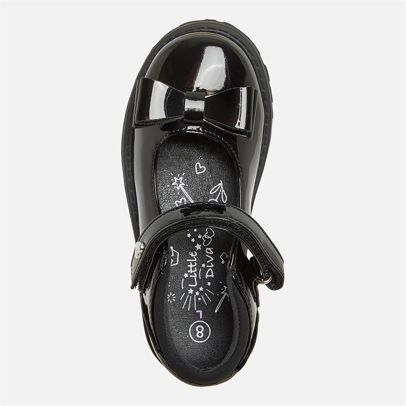 Little Divas Girls Mary Jane Bow School Shoes Black - Image 4