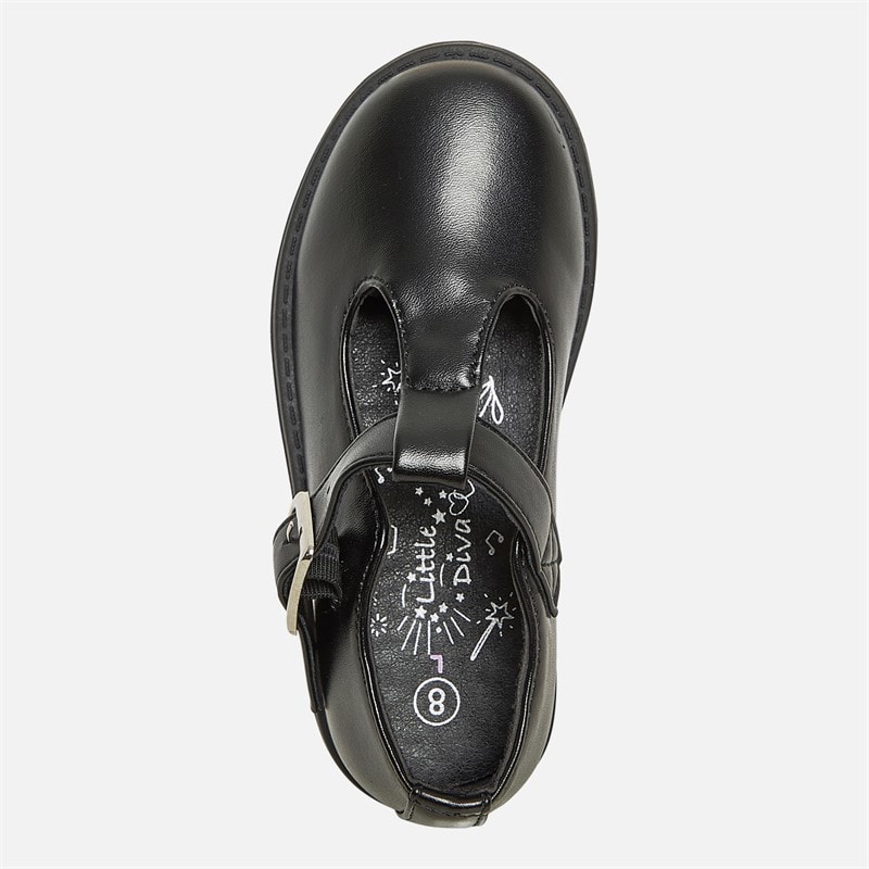 Little Divas Girls T-Bar School Shoes Black - Image 4