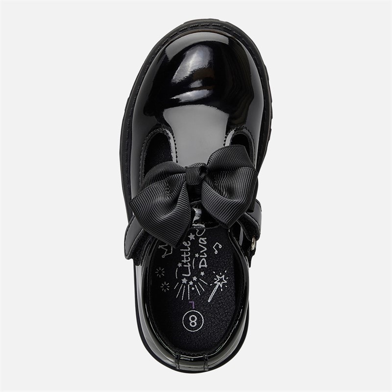Little Divas Infant Girls T-Bar School Shoes Black Patent Pu - Image 4