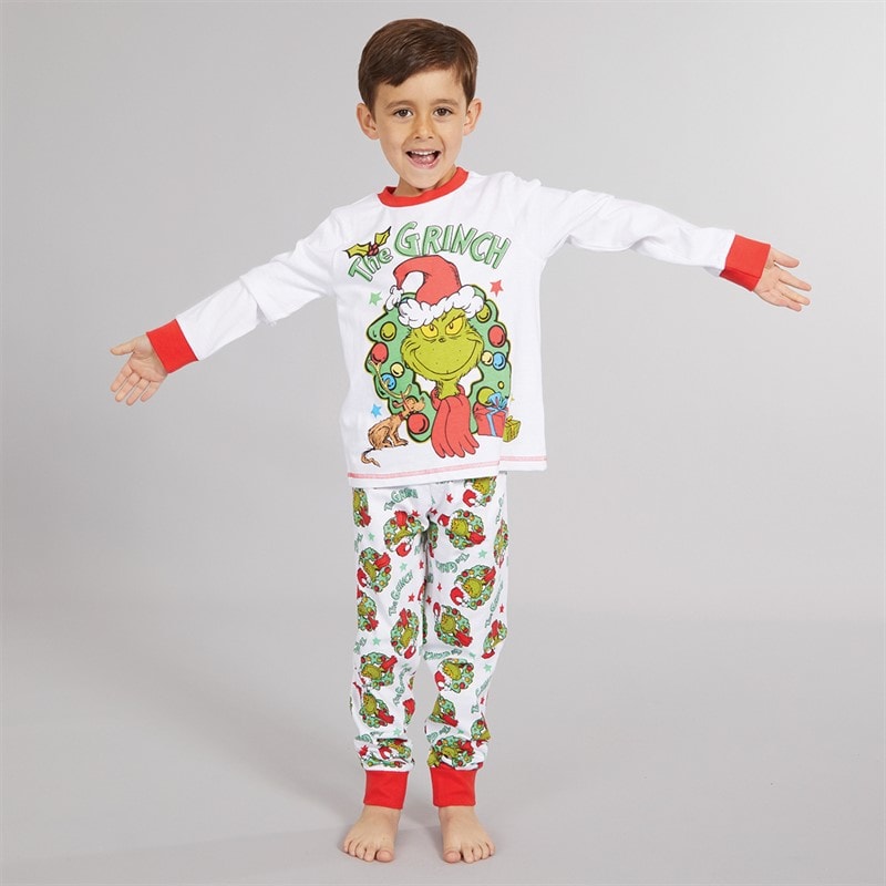 Grinch Boys Christmas Pyjama Set White - Image 1
