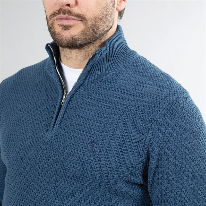 Saltwell Mens Ashgrove 1/4 Zip Jumper Denim Blue - Image 3