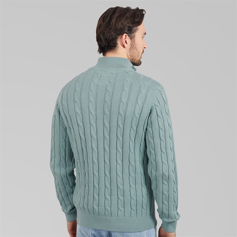 Saltwell Mens Sumava Cable 1/4 Zip Jumper Dark Mint - Image 2